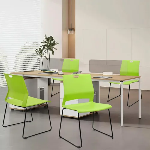 Miniatura 9 de KLASIKA Sillas apilables para recepción de invitados, silla de oficina apilable con soporte lumbar ergonómico y patas de metal, sillas de escritorio