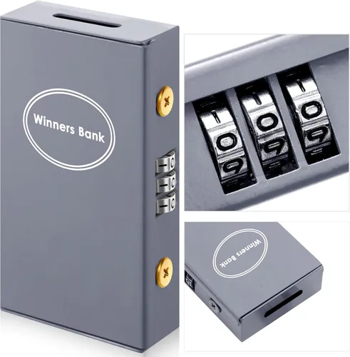 Miniatura 12 de Reallnaive 1 Paquete Caja de Metal para Apostadores Tamaño de Bolsillo Banco Ganador Caja de Dinero de Casino con 2 Llaves Caja Fuerte Portátil