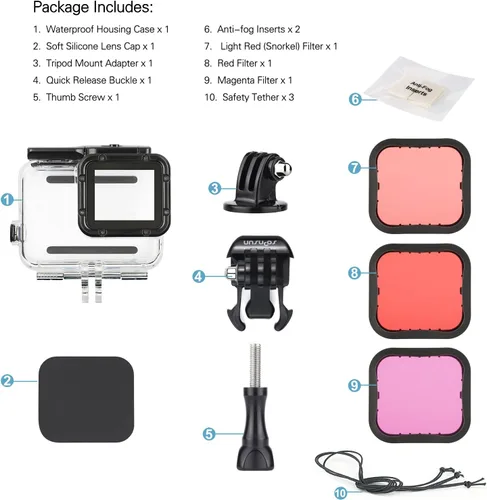 Miniatura 8 de SOONSUN Carcasa de buceo impermeable subacuática de 147.6 ft con 3 filtros de buceo para GoPro Hero 5 6 7 Black Hero (2018), incluye puerta trasera