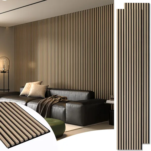 Miniatura 25 de Art3d Paquete de 2 paneles acústicos de madera de 108" x 12" para pared, paneles de listones de madera insonorizados para pared y techo, paneles