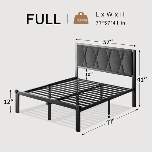 Miniatura 2 de Einhomn - Base de cama de tamaño completo de metal, cama de plataforma con cabecera tapizada con botones, 30 cm de almacenamiento debajo de la cama