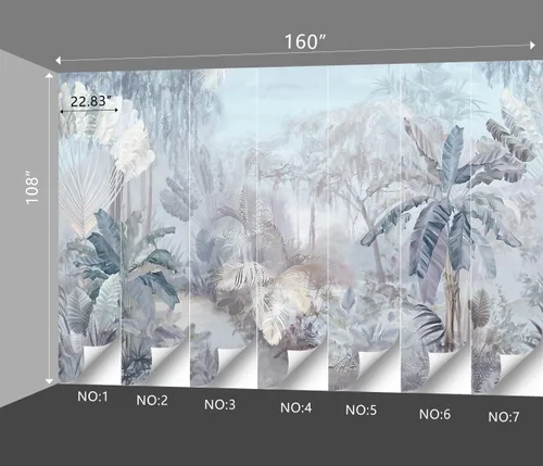 Miniatura 113 de Papel pintado botánico de selva tropical Hojas verdes de planta murales Estética para decorar habitación Sala de estar Fondo de TV Gran mural de B033