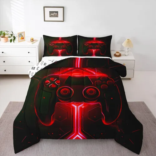 Miniatura 14 de Feelyou Juego de edredón negro para adolescentes y niños, juego de ropa de cama con estampado de consola de videojuegos de 2 piezas, 1 edredón con 1
