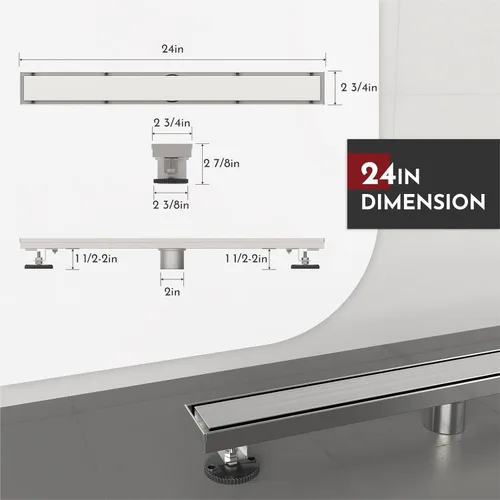 Miniatura 2 de WEBANG Drenaje de ducha lineal de 24 pulgadas Drenaje de piso rectangular con accesorios Cubierta reversible 2 en 1 Rejilla de inserción de azulejo