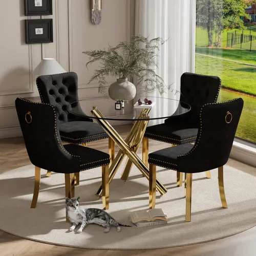 Miniatura 37 de Juego pequeño de mesa redonda con tapa de vidrio transparente para 2, 36'' Juego moderno de lujo para cenas circulares, 3 piezas Juego minimalista