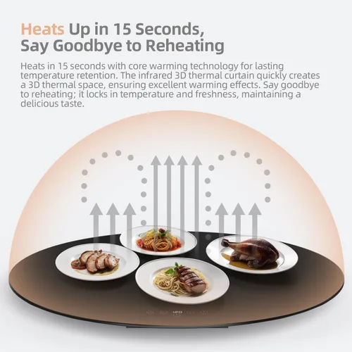 Miniatura 4 de Calentador eléctrico redondo de alimentos de 24 pulgadas, bandeja giratoria automática para mesa, 9 temperaturas ajustables para mantener la comida