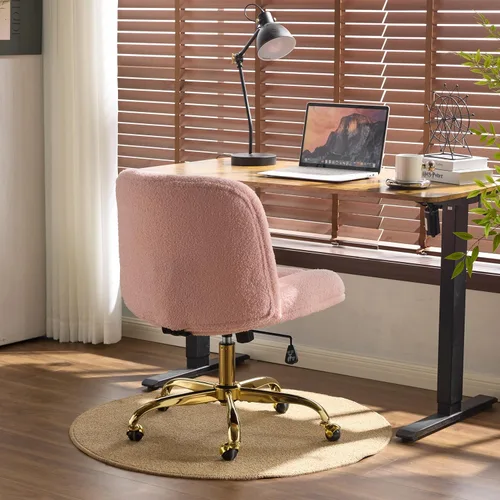 Miniatura 9 de VINGLI Silla de Oficina Ancha con Patas Cruzadas, Silla de Escritorio Ergonómica Buttprint Cómoda con Almohada y Base Dorada, Doble Uso con/sin
