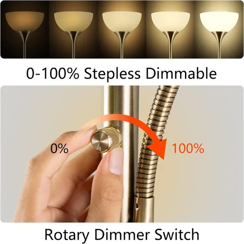 Miniatura 2 de Lámpara de pie, lámpara de pie regulable, brillo de atenuación continua, incluye bombillas LED de 9 W y 5 W, lámpara de pie industrial para sala