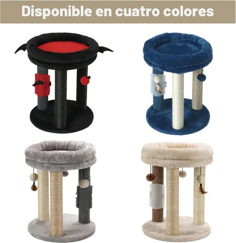 Miniatura 6 de MECOOL Árbol pequeño para gatos 4en1, poste rascador con torre, cama suave, alfombra de sisal, postes de yute con tres juguetes de bola colgante