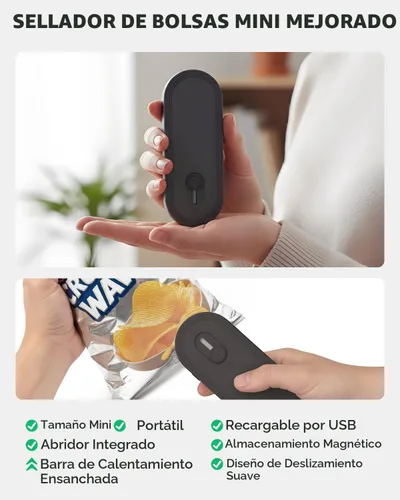 Miniatura 2 de Mini sellador de bolsas con cortador e imán, resellador de bolsas recargable de 1800 mAh de mano, sellador térmico portátil para bolsas