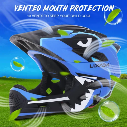 Miniatura 3 de Lixada Casco de bicicleta para niños, ajustable, desmontable, de cara completa, casco de ciclismo para niños, bicicleta, monopatín, scooter,