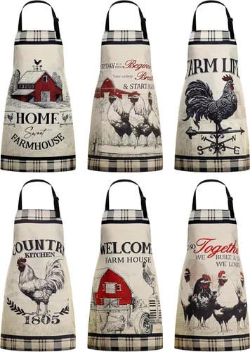 Bencailor 6 delantales de cocina de verano con bolsillos, diseño de flores, gallo, abeja, mariposa, girasol, delantales de verano a granel para