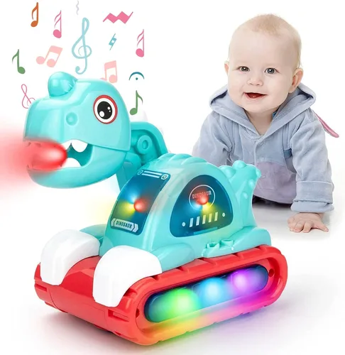 Juguetes para bebés de 1 año de edad, dinosaurio musical para gatear, juguetes de desarrollo con sonidos y luces, regalos ideales para bebés de 6 a