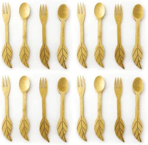 JB Home Collection 4580 Cucharas y tenedores reutilizables de bambú para aperitivo, frutas, postres, helado, yogur, especias, sal, azúcar, té verde,