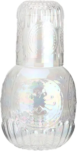 Miniatura 10 de Juego de jarra de agua y vaso de noche de cristal para baño, dormitorio, cocina (rosa)