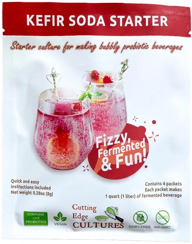 Kéfir Soda Starter Culture Bubbly Probiotic Fermented Beverage Cutting Edge Cultures 4 Pack 0.28 oz Hacer fermentación Efermentativa Bebidas