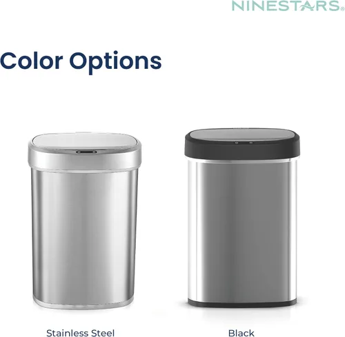 Miniatura 6 de Ninestars DZT-50-49 - Bote de basura ovalado automático con sensor de movimiento sin contacto con tapa negra, 13 galones/50 L, acero inoxidable Plata