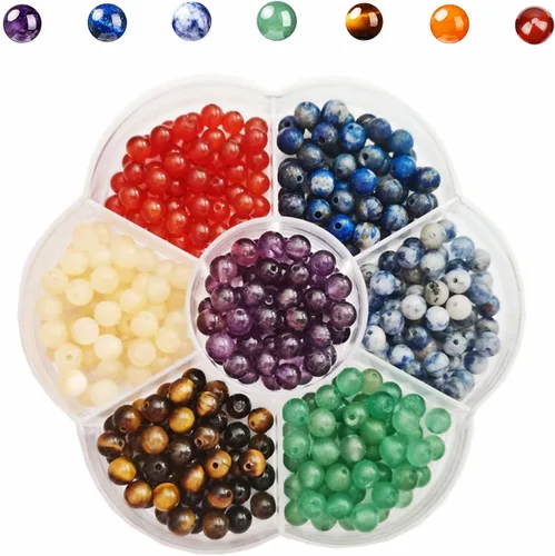 Miniatura 7 de 750 cuentas de piedra redonda natural real, cristales lisos, piedras preciosas sueltas, multicolor, mezcladas para hacer joyas, pulseras, collares