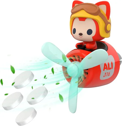 Miniatura 17 de Ambientador de aire para coche, lindo conejo de dibujos animados, piloto, difusor de coche, hélice giratoria, ventilador de salida de aire White