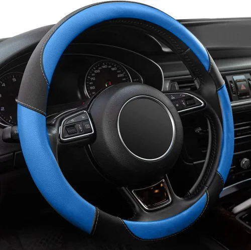 Miniatura 7 de Funda de volante de 14 pulgadas, para Prius, Civic, S, (14-14.25 pulgadas) - Cuero de microfibra negra transpirable, antideslizante, accesorios