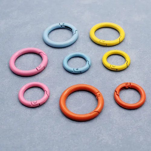 Miniatura 7 de Anillo redondo de metal con resorte o mosquetón, hebilla de gatillo con clip a presión, anillo de accesorios de bricolaje para llaveros, bolsos