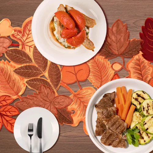 Miniatura 3 de Camino de mesa de otoño de 36 pulgadas de largo con hojas de arce bordadas para cosecha de Acción de Gracias, decoración de comedor con patrones