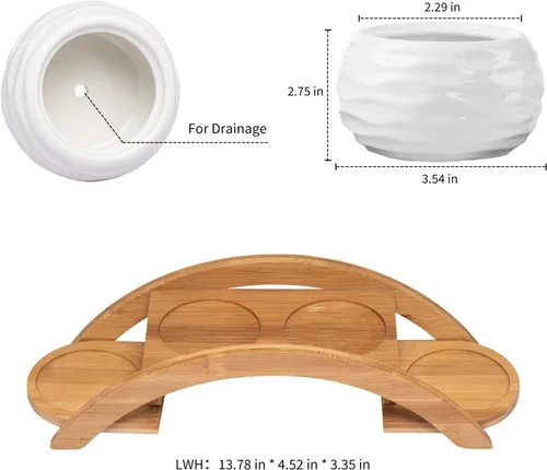 Miniatura 2 de E-liu Juego de macetas y soporte para suculentas, maceta de cerámica blanca con drenaje, paquete de 4, bonita decoración de interiores de oficina