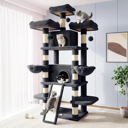 Miniatura 11 de Allewie Árbol de gato de 68 pulgadas/casa y torres para felinos grandes/poste rascador/árbol de escalada grande de varios niveles