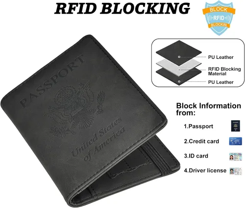 Miniatura 6 de HerriaT Combo de portatarjetas de pasaporte y vacunación, funda con ranura para tarjeta de vacunación CDC, protector organizador de documentos
