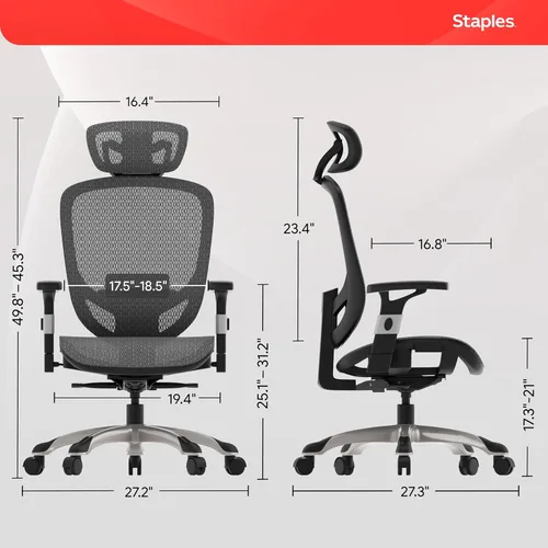 Miniatura 3 de STAPLES Silla de oficina ergonómica Hyken Silla de escritorio giratoria con soporte lumbar ajustable y malla transpirable, para oficina en casa