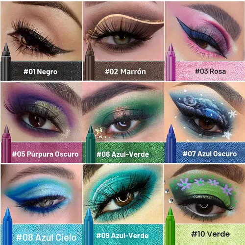 Miniatura 2 de LemonSac Juego de 15 lápices delineador de ojos coloridos, lápiz sombra de ojos, delineador de ojos con brillo metálico perla y mate para mujeres