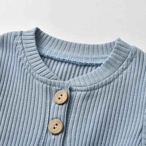 Miniatura 4 de Derouetkia Conjunto de ropa de algodón acanalado de manga larga y pantalones para bebé recién nacido