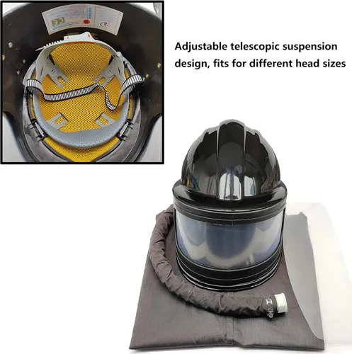 Miniatura 2 de Casco Sandblaster Seguro con Alimentación de Aire, Casco de Arenado, Protector de Hombro, Capucha de Arenado, Termostato Sandblaster, 5 Piezas