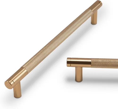 Miniatura 28 de Paquete de 10 tiradores para gabinete de cocina, tiradores mate negro y bronce champán, tiradores de cajón estriados negros, herrajes de cocina