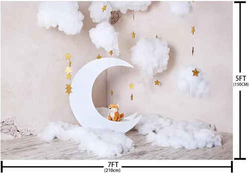 Miniatura 4 de MEHOFOND Telón de fondo de fotografía de luna dorada para niños, pared gris, nube blanca, perro, recién nacido, bebé, sesión de fotos, telón