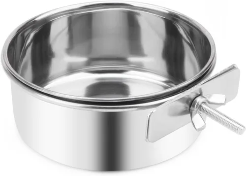 Tazón de agua para alimentos para mascotas con soporte de abrazadera, comedero colgante de acero inoxidable para perro, pájaro, loro, gato, conejo 1