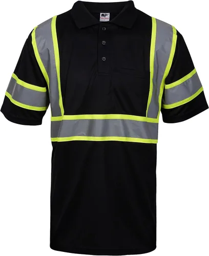 L&M® Hi Vis Camiseta Polo ANSI Clase 3 Reflectante Seguridad Lima Naranja Negro Manga Larga Corta Alta Visibilidad Negro 73