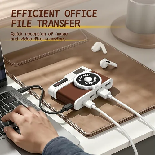 Miniatura 6 de Hub USB C, concentrador USB de 4 puertos con 2 puertos USB-A 2.0 y 2 puertos USB-C, adaptador USB compacto estilo cámara vintage para laptop