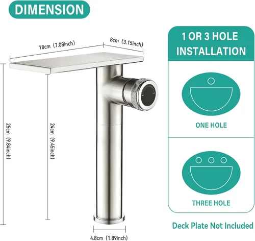 Miniatura 2 de becola Grifo Moderno de Lavabo de Baño, Grifo Alto para Lavabo de Baño, Grifo de Lavabo de Cuerpo en Níquel Cepillado, Grifo de Orificio Único