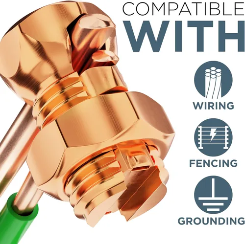 Miniatura 3 de THE CIMPLE CO Paquete de 4 conectores de cobre de perno dividido de cobre de tamaño 8 AWG, pernos partidos de conexión a tierra para conductores