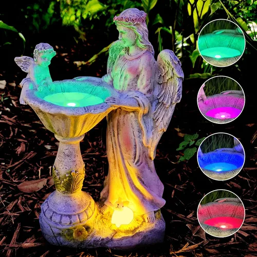 Estatua solar de jardín para decoración al aire libre, figura de jardín de ángel con luz que cambia de color, estatua impermeable para exteriores,