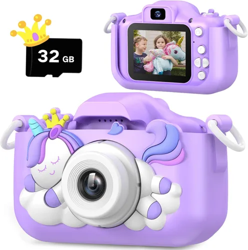 Cámara para niños mejorada, regalos de Navidad y cumpleaños para niñas y niños, cámara de video digital selfie de 1080P HD para niños pequeños,