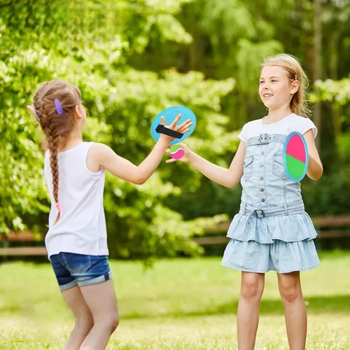 Miniatura 4 de Juego de pelotas para lanzar y atrapar mejoradas al aire libre e interiores, juegos de playa, juguetes para niños con 4 paletas, 4 bolas, 1 bolsa