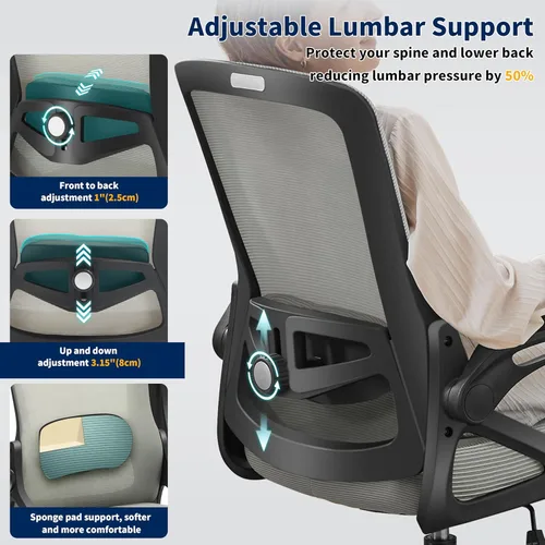 Miniatura 3 de Silla de oficina ergonómica, silla de escritorio con soporte lumbar ajustable, cómodas sillas de computadora de malla transpirable con reposabrazos