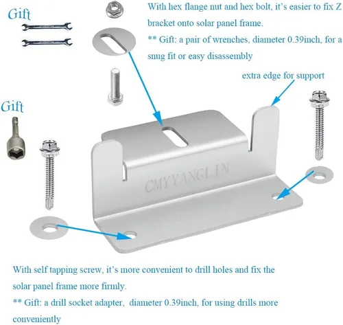 Miniatura 2 de Soportes de montaje en Z para panel solar, con tuercas y pernos, adecuados para paneles solares de 50 W a 150 W en RV, barcos, autocaravanas