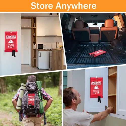 Miniatura 6 de KANHIRO Manta contra incendios de emergencia para la cocina del hogar, manta de fibra de vidrio para extinción de incendios ideal para escuela, Rojo