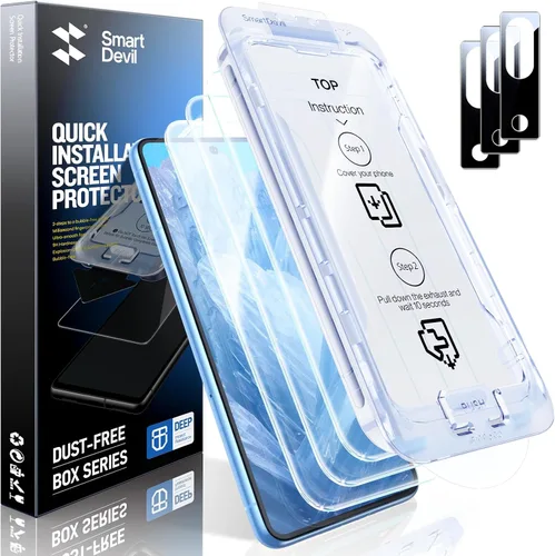 Miniatura 7 de SMARTDEVIL [Paquete de 3+3] Protector de pantalla para Google Pixel 7A con protector de lente de cámara, compatible con lector de huellas