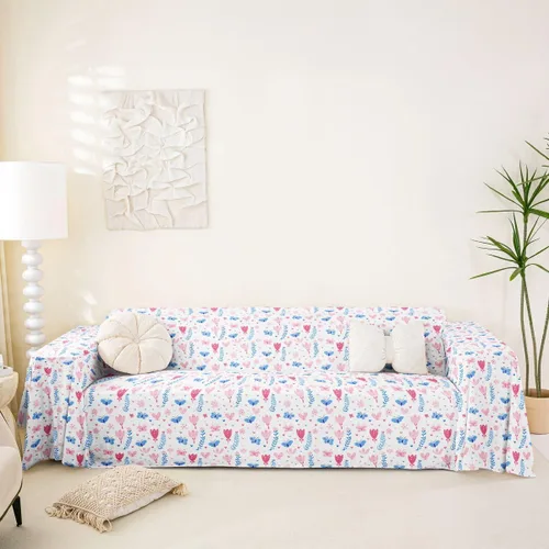 Miniatura 25 de Erosebridal Funda de sofá floral de 71 x 91 pulgadas, diseño de loto, antideslizante, acuarelas, diseño de hojas de flores azules, con pintura