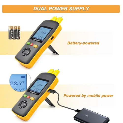 Miniatura 7 de Tzone Termómetro de datos de termopar tipo K/T/J Termómetro de doble sonda de mano dual channel temp recorder usb,digital,61440 recordings,auto