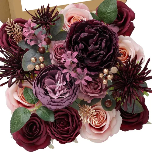 Miniatura 22 de Serwalin 2 Piezas Flores Artificiales Blancas Rosas Falsas Flores de Espuma de Seda Juego de Caja para Manualidades DIY Ramos de Pastel de Boda Un